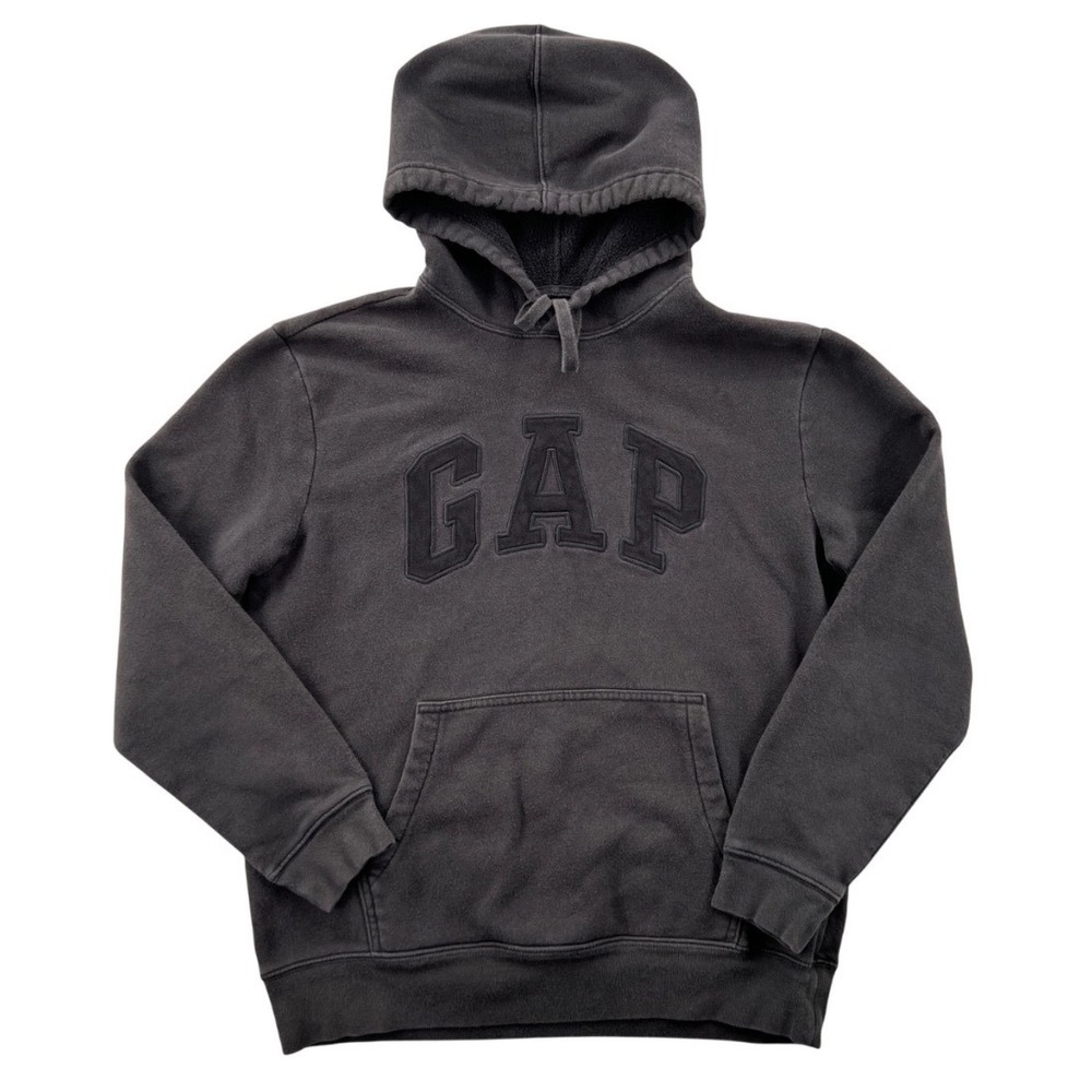 Gap Logo Hoodie Medium Faded Black Moonless Night Fleece Pullover Casual Y2K